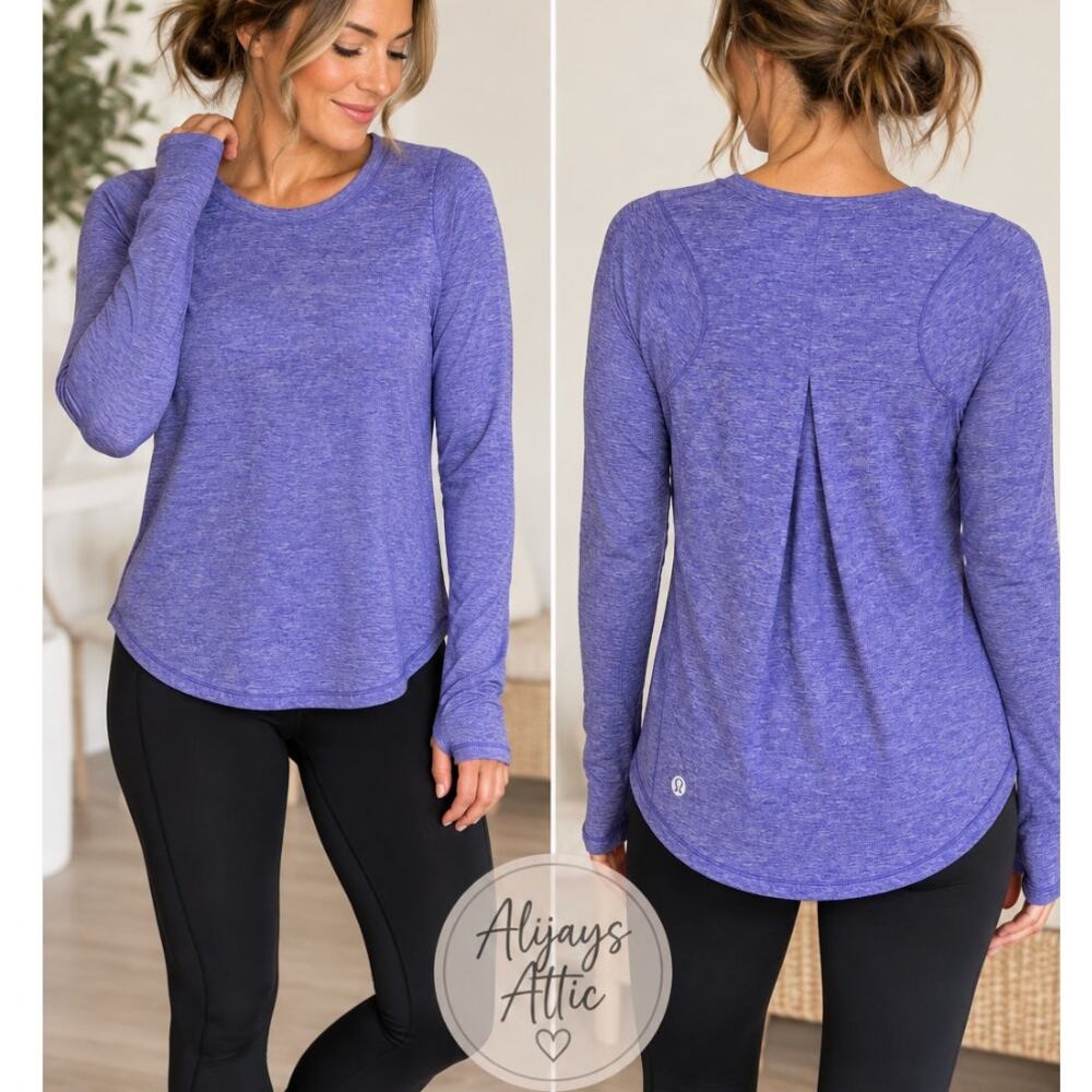 Lululemon Pleat On Top Long Sleeve Heathered Purple Violet Pleated Back Size 10
